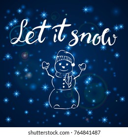 Merry Christmas. Happy New Year, 2018 greeting card. Let it snow typography xmas with hand drawn text and design decoration elements. Vector logo, lettering, emblems for banners, greeting cards, gifts