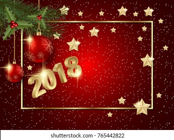 Merry Christmas and Happy New Year 2018 vector background with winter decor