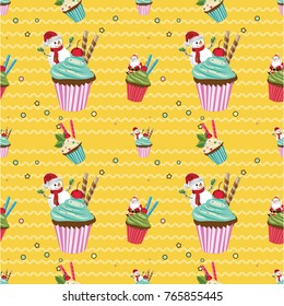 Merry Christmas and Happy New Year Seamless pattern with cute cup cake , illustration vector design