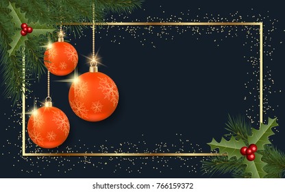 Merry Christmas and Happy New Year vector background with winter decor
