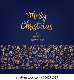Merry Christmas and Happy New Year. Hand Drawn. Vector illustration.