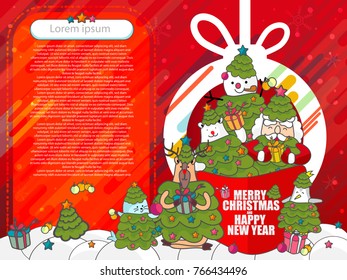 Merry Christmas and Happy new year collection character of Santa Claus cartoon has many friends such as bear, reindeer, snow man, penguin and seals. for vector