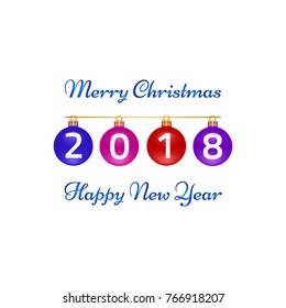 Merry Christmas, Happy New Year greeting card on white background. Vector illustration