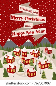 merry Christmas and happy new year, cover with an evening city