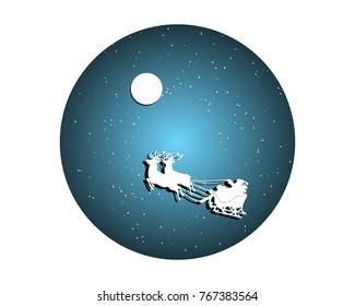 Merry Christmas and Happy New Year. Illustration of Santa Claus on the sky.And paper art in circle