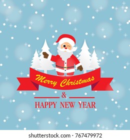Merry Christmas and Happy New Year. Illustration of Santa Claus.
