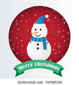 Merry Christmas and Happy New Year. paper art and craft style, snowman