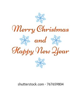 Merry Christmas, Happy New Year greeting card on white background. Vector illustration