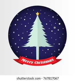 Merry Christmas and Happy New Year. paper art and craft style, tree