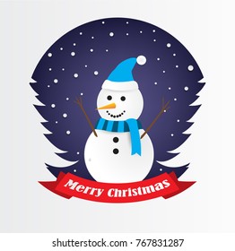 Merry Christmas and Happy New Year. paper art and craft style, snowman