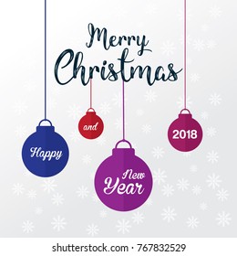 Merry Christmas and Happy New Year 2018 greeting card, vector illustration.