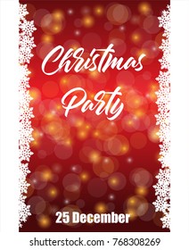 Merry Christmas and Happy New Year Card,Christmas party invitation winter holiday card with snowflake ,Bokeh red background