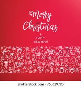 Merry Christmas and Happy New Year. Hand Drawn. Vector illustration.