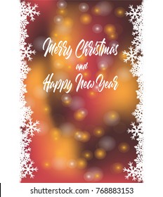 Merry Christmas and Happy New Year Card,Christmas party invitation winter holiday card with snowflake ,Bokeh red background,vector illustration
