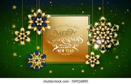 Merry Christmas and Happy New Year text. Calligraphic Lettering. New year and Xmas Holidays design. Vector illustration.
