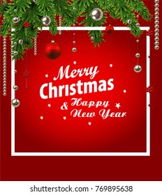 Merry Christmas And Happy New Year Everyone, Vintage Red Background With Typography and Elements