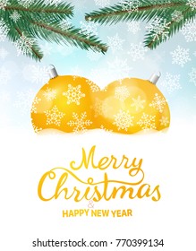 Merry Christmas and Happy New Year greeeting card. Party announcement vector template
