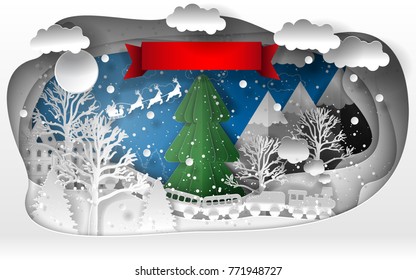 Merry Christmas And Happy New Year 2021. Paper Art And Craft Style