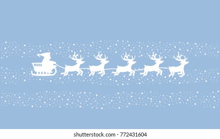 Merry Christmas and Happy New Year. Santa Claus riding in a sleigh with harness on the reindeer. Vector illustration.
