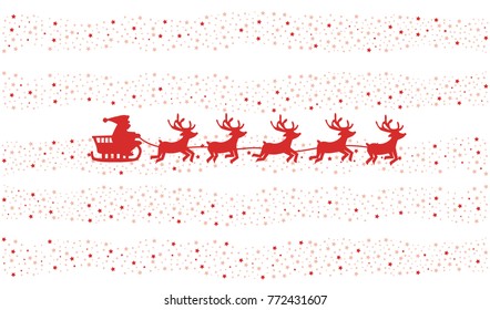 Merry Christmas and Happy New Year. Santa Claus riding in a sleigh with harness on the reindeer. Vector illustration.