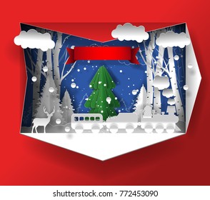 Merry christmas and Happy New Year 2019 / 2020 vector design. Paper art and craft style. 