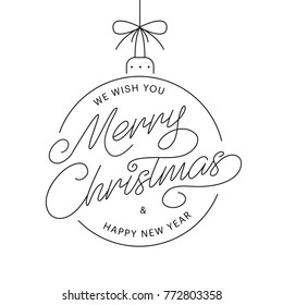 Merry Christmas and happy new year line art design  