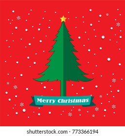 Merry Christmas and Happy New Year. paper art and craft style, tree