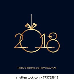 Merry Christmas and Happy New Year 2018 vector illustration. Usable for holiday banners, greeting cards, gifts etc.