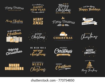 Merry Christmas and Happy New Year Vector Typography Set for banners, greeting cards, poster, gifts, etc.