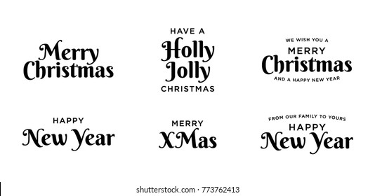 Merry Christmas and Happy New Year Vector Typography Set for banners, greeting cards, poster, gifts, etc.