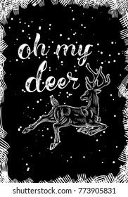 Merry Christmas and Happy New Year hand drawn greeting card. 2018 Merry Xmas Seasons greeting poster. Vector.