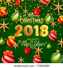 Merry Christmas and happy new year 2018, vector background, design