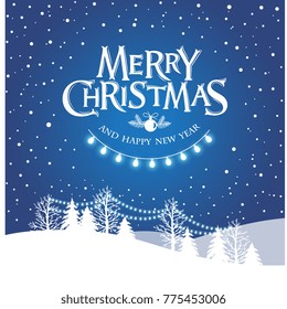 Merry Christmas and Happy New Year  typography vector design for greeting cards and poster. Merry Christmas and lettering. Christmas  with winter landscape with snowflakes. Vector illustration.