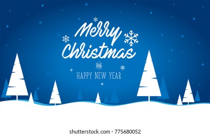 Merry Christmas & Happy New Year - Landscape, Shiny Xmas background with winter landscape with snowflakes, light, stars. Merry Christmas card. Vector Illustration