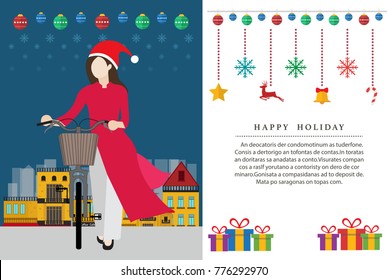 Merry Christmas and Happy New Year. Vector template for greeting card.