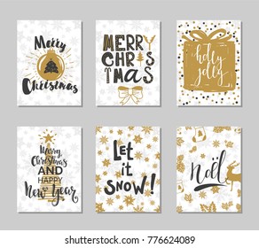 Merry Christmas and Happy New Year design cards. Vector illustration.