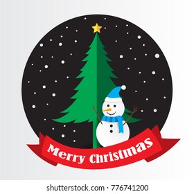 Merry Christmas and Happy New Year. paper art and craft style, tree