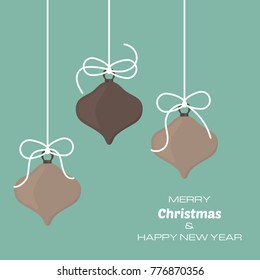 Merry Christmas and Happy New Year background with three christmas balls. Vector background  for your greeting cards, invitations, festive posters. 
