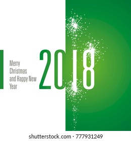 Merry Christmas Happy New Year 2018 firework white green banner vector