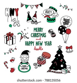 Merry Christmas and Happy New year doodles. cute stuff for festive in doodles styles.