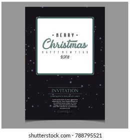 Merry Christmas. Happy New Year. Christmas Invitation Card with creative typography and invitaion text on Dark Blue Snowflake pattern background