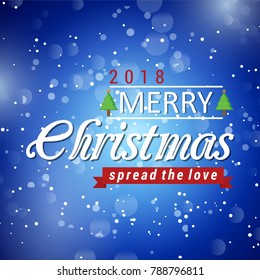 Merry Christmas. Happy New Year. Christmas Poster including Stylish Typography. Snow on Blue Background