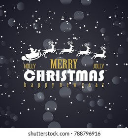Merry Christmas. Happy New Year. Christmas Poster including Creative Typography and Snow on Dark Purple Background
