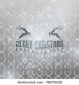 Merry Christmas. Happy New Year. Christmas Poster including Stylish Typography on grey Abstract Pattern Background with Snow falling