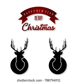 Merry Christmas. Happy New Year. Christmas Poster including Stylish Typography on White Background including Deer Head