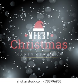 Merry Christmas. Happy New Year. Christmas Poster including Creative Typography and Snow on Black Background