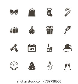 Merry Christmas and Happy New Year icons. Perfect black pictogram on white background. Flat simple vector icon.