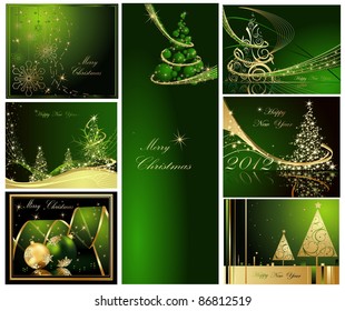 Merry Christmas and Happy New Year collection gold and green
