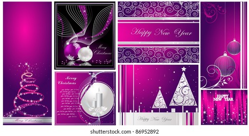 Merry Christmas and Happy New Year collection gold and red