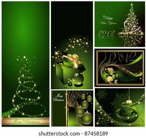 Merry Christmas and Happy New Year collection gold and green